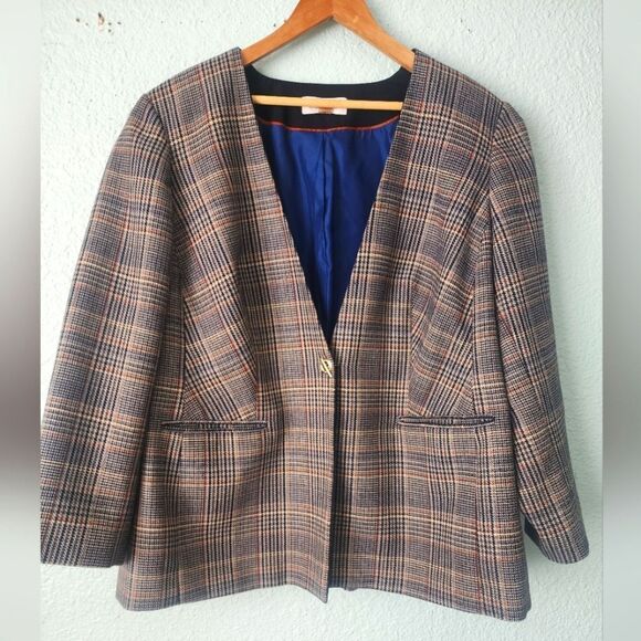 Calvin Klein Blue and Brown Wool-Blend Blazer Relaxed Fit - Picture 1 of 10